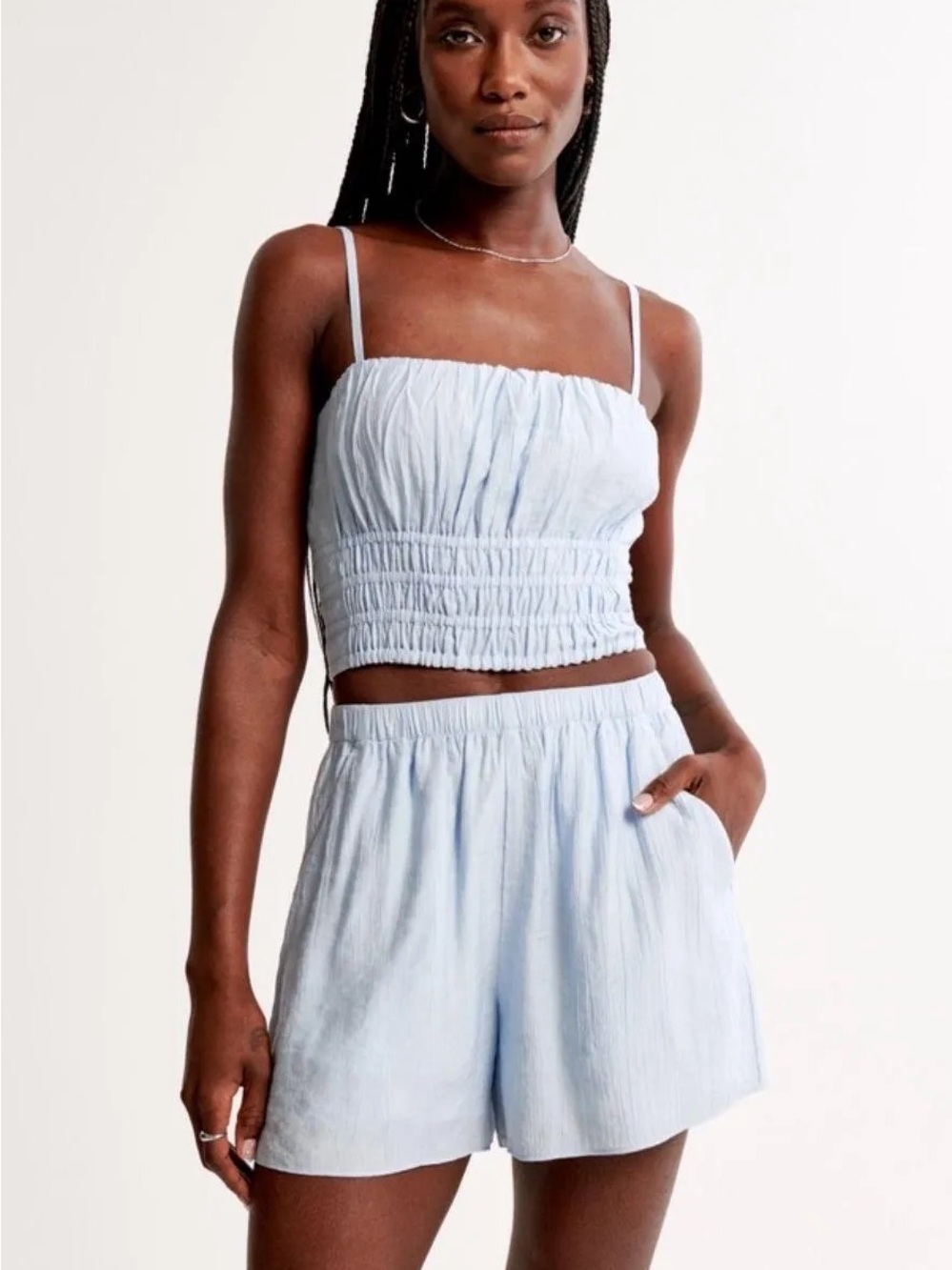 Abercrombie & Fitch Crinkle Textured Pull-On Shorts - Large - Light Blue